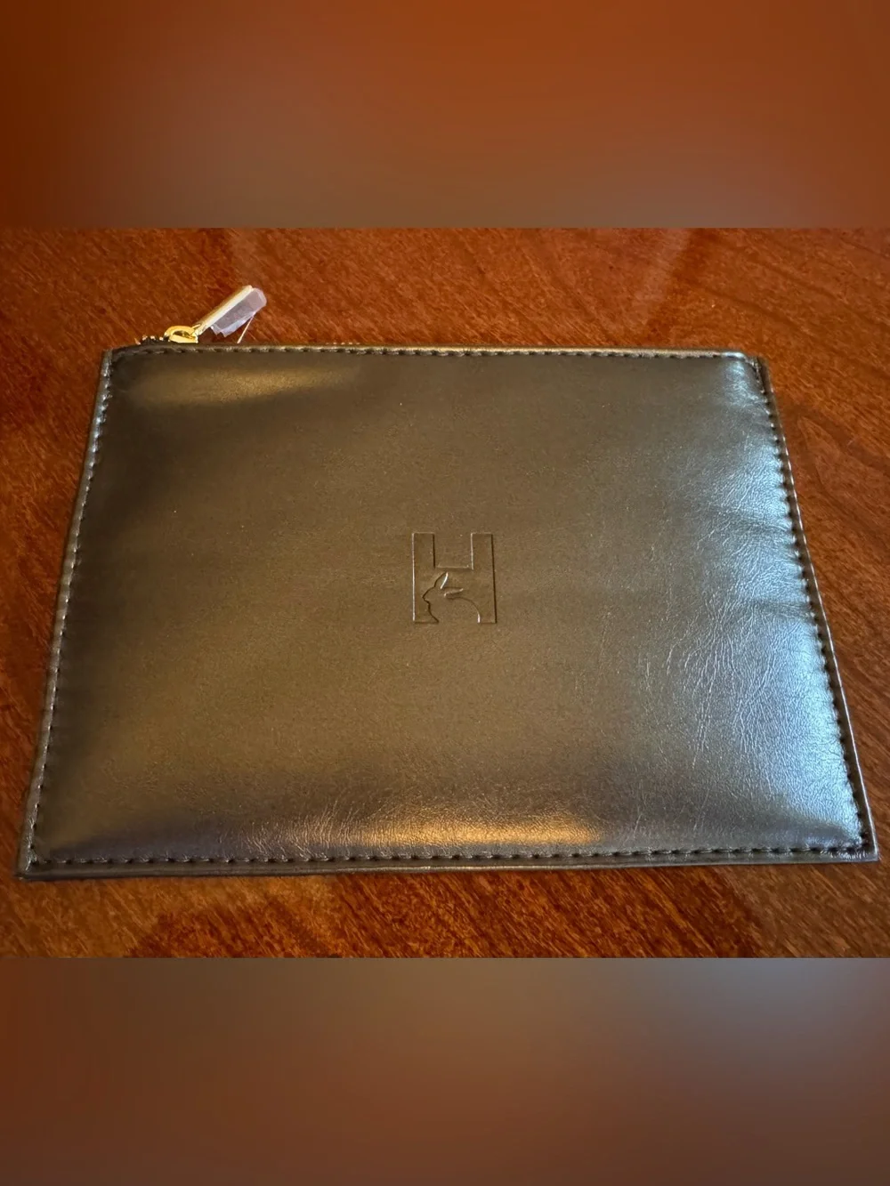 Hourglass Makeup Bag Cosmetics Case Brown Vegan Embossed Leather **NEW**